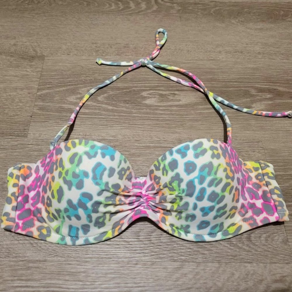 Victoria's Secret Neon Rainbow Leopard Print Bikini Bra Top - Picture 1 of 3